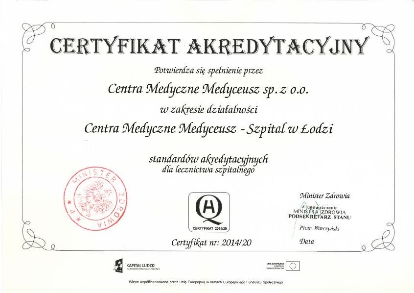 Certyfikat akredytacyjny CM Medyceusz